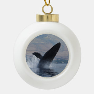 humpback whale breach ceramic ball christmas ornament