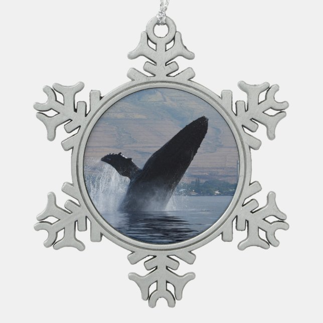 humpback whale breaching snowflake pewter christmas ornament (Front)