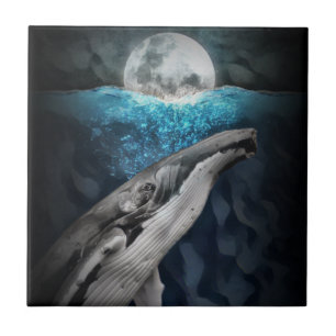 Humpback Whale By Moonlight Ceramic Tile