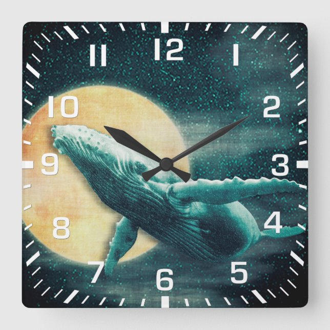 Humpback Whale Flying to The Moon Wall Clock (Front)