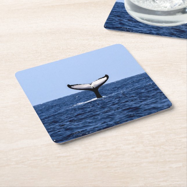 Humpback Whale in Ocean Square Paper Coaster (Angled)