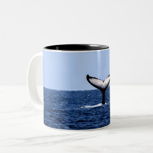 Humpback Whale in Ocean Two-Tone Coffee Mug (Front Left)