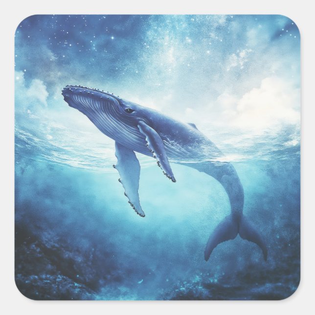 Humpback Whale in Starlit Waters Square Sticker (Front)