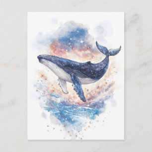 Humpback Whale in Starry Nebula Galaxy Sky Postcard