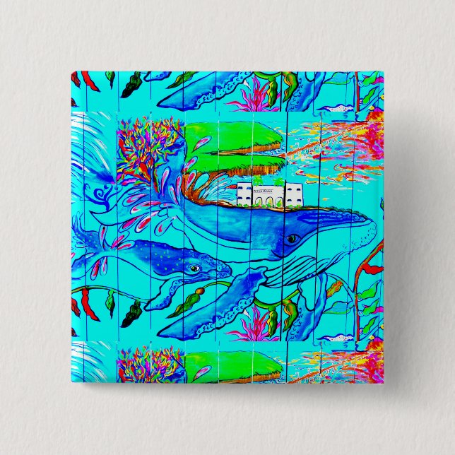 humpback whale magnet 15 cm square badge (Front)