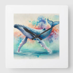 Humpback Whale Majesty 170924AREF119 - Watercolor Square Wall Clock