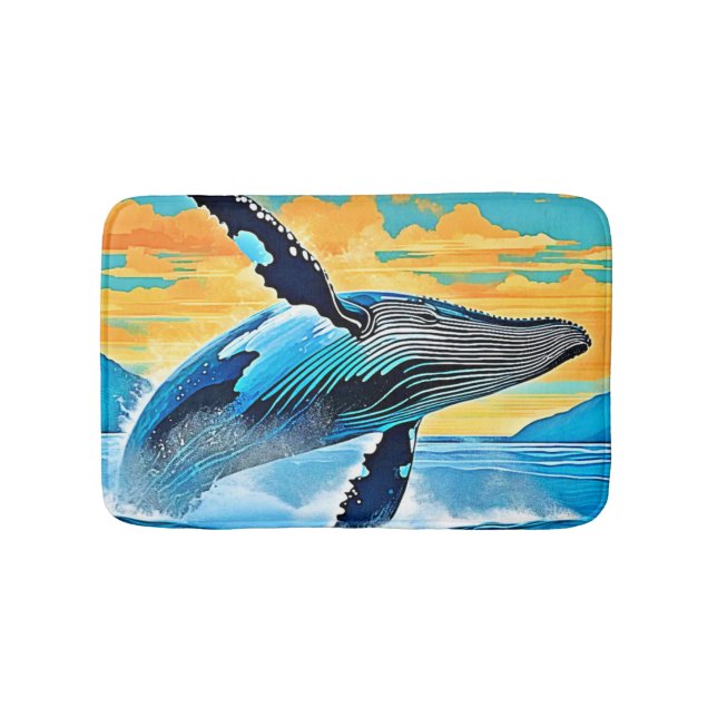 Humpback Whale Ocean Freedom Jump Design Bath Mat (Front)