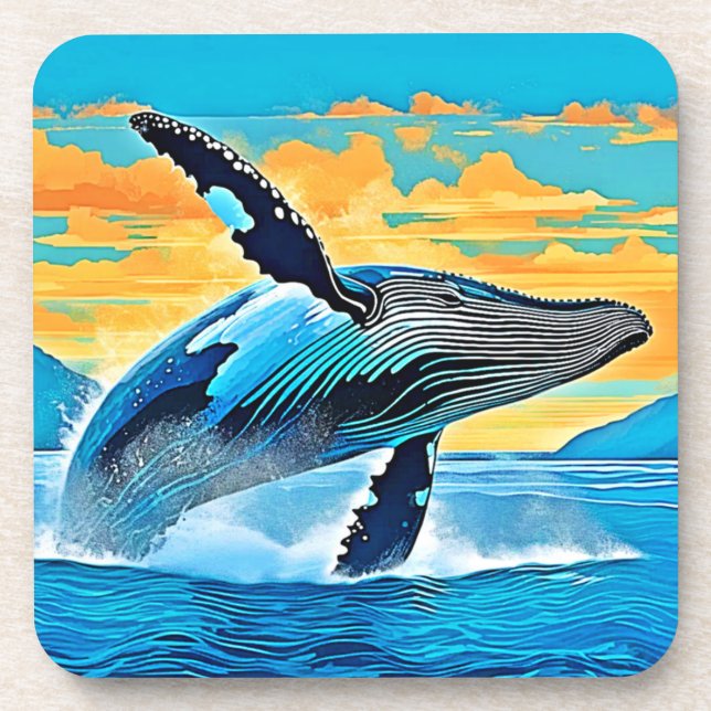 Humpback Whale Ocean Freedom Jump Design Coaster (Front)