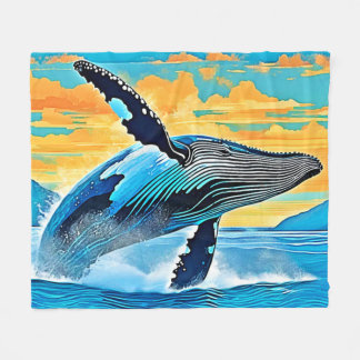 Humpback Whale Ocean Freedom Jump Design Fleece Blanket