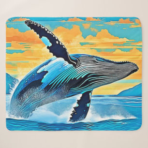 Humpback Whale Ocean Freedom Jump Design Sherpa Blanket