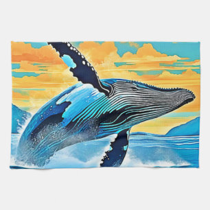 Humpback Whale Ocean Freedom Jump Design Tea Towel