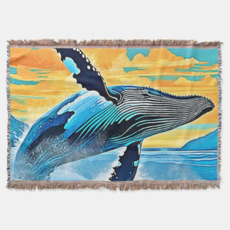 Humpback Whale Ocean Freedom Jump Design Throw Blanket