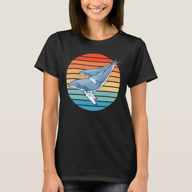 Humpback Whale on Retro Sunset T-Shirt (Front)