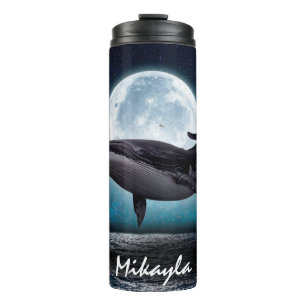 Humpback Whale Over Full Moon Thermal Tumbler