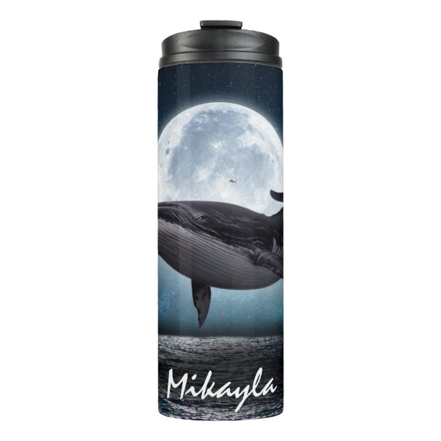 Humpback Whale Over Full Moon Thermal Tumbler (Front)