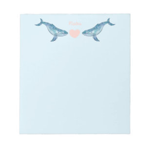 Humpback Whale Pink Heart Blue Notepad