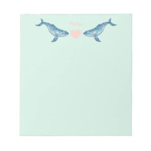 Humpback Whale Pink Heart Mint Notepad