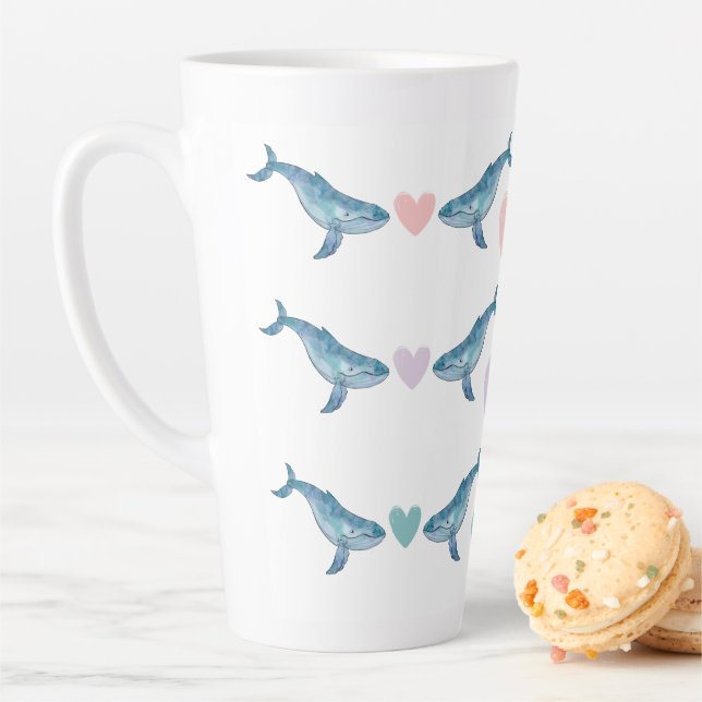 Humpback whale rainbow hearts 17oz Latte Mug (In Situ)