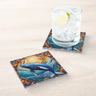 Humpback whale stained glass art coaster