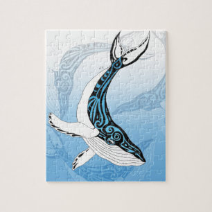 Humpback Whale Tribal Blue Art Jigsaw Puzzle