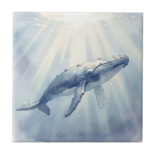 Humpback Whale Watercolor Ocean Ceramic Tile