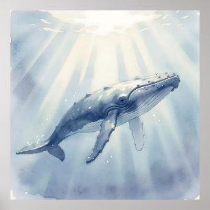 Humpback Whale Watercolor Ocean Poster