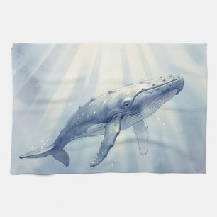 Humpback Whale Watercolor Ocean Tea Towel