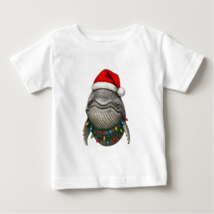 Humpback Whale Wearing Santa Hat with Christmas Baby T-Shirt