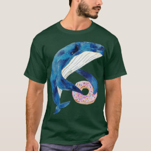 Humpback whale with dohnut watercolor T-Shirt