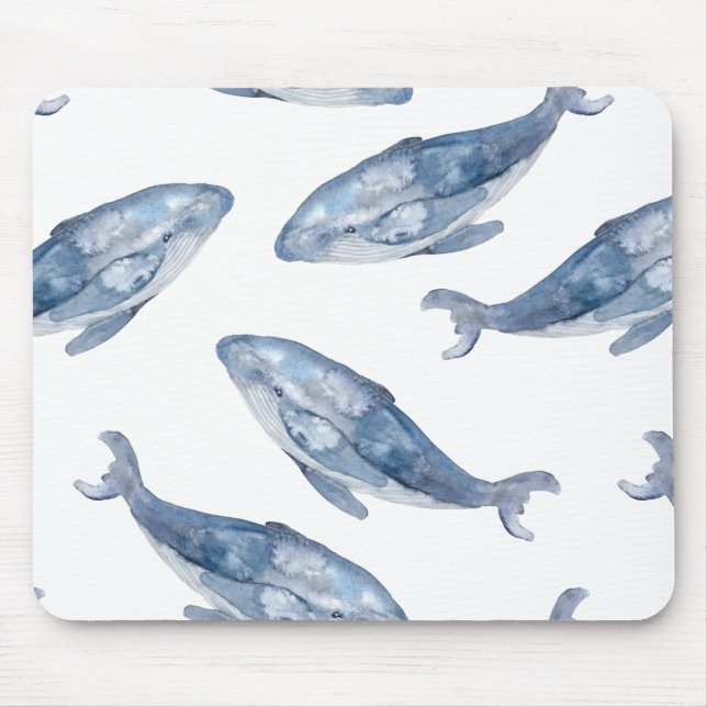Humpback Whales in Watercolor Mouse Pad (Front)