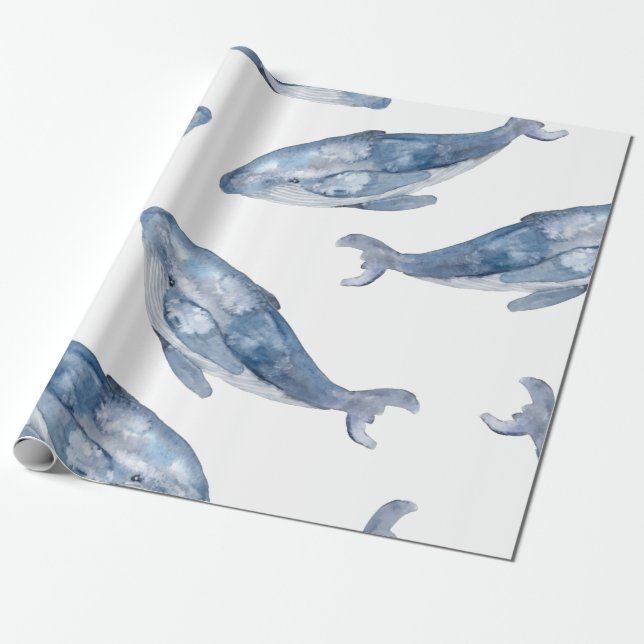 Humpback Whales in Watercolor Wrapping Paper (Unrolled)