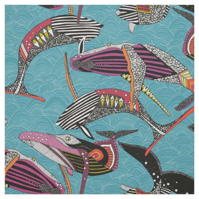 humpback whales lagoon fabric (Swatch)