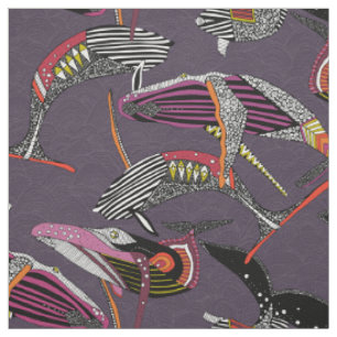 humpback whales mulberry fabric