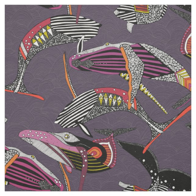humpback whales mulberry fabric (Swatch)