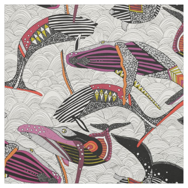 humpback whales natural fabric (Swatch)