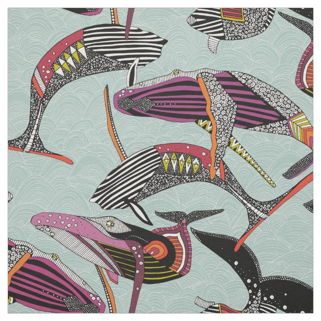 humpback whales opal fabric (Swatch)