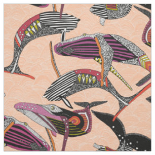 humpback whales peach fabric