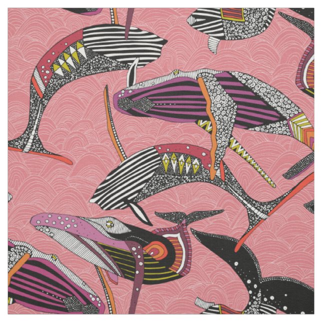 humpback whales watermelon fabric (Swatch)