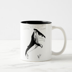 humpbacks, worlddive.com kidsseacamp.com Two-Tone coffee mug