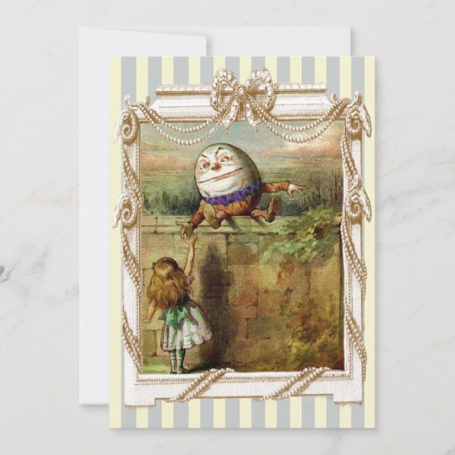 Humpty Dumpty and Alice blue and white stripes Invitation (Front)