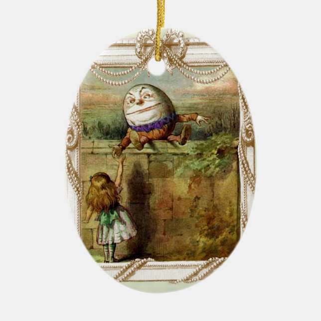 Humpty Dumpty and Alice Ceramic Tree Decoration (Front)