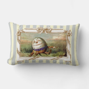 Humpty Dumpty and Alice on blue and white stripes Lumbar Cushion