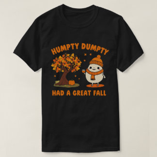Humpty Dumpty Coffee Autumn Leaves Cartoon Art T-Shirt