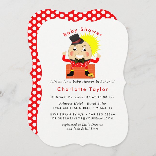 Humpty Dumpty Nursery Rhyme Cute  Baby Shower Invitation (Front/Back)