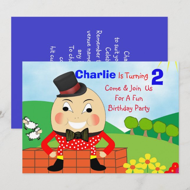Humpty Dumpty Themed Kids Birthday Party Editable Invitation (Front/Back)