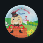Humpty Dumpty Themed Kids Birthday Party Editable Paper Plate<br><div class="desc">Such a cute Humpty Dumpty nursery rhyme themed kids party design with a jolly smiley faced Humpty sat on the wall  and so easy to customise with your child's age,  name and birthday or may be Easter party details.</div>