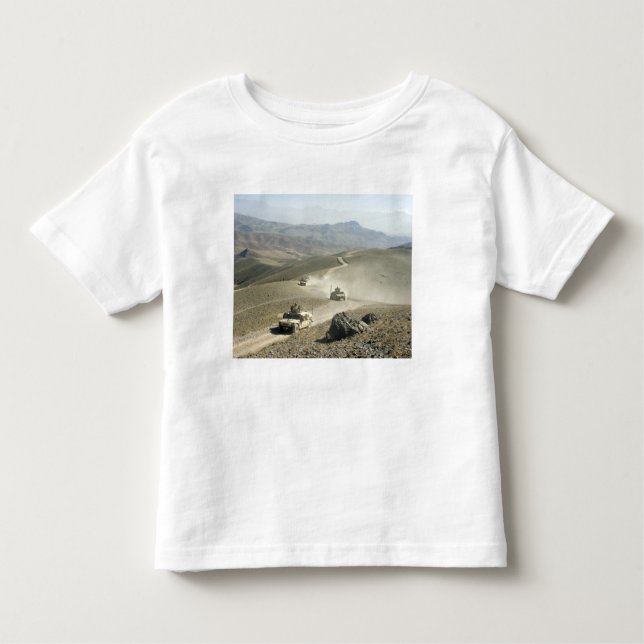 Humvees traverse rugged mountain roads toddler T-Shirt (Front)