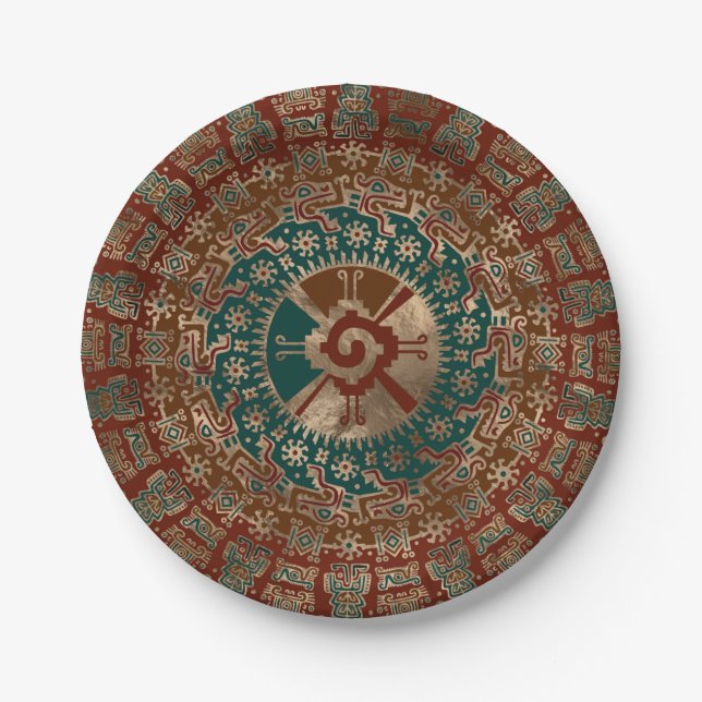 Hunab Ku Gold Red and Teal Paper Plate (Front)