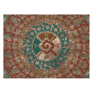 Hunab Ku Gold Red and Teal Tablecloth