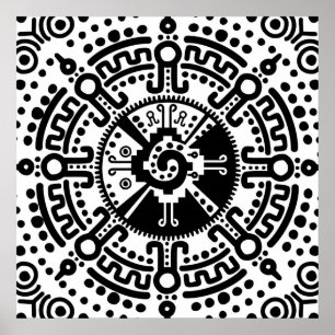 Hunab Ku Mayan symbol black and white #3 Poster